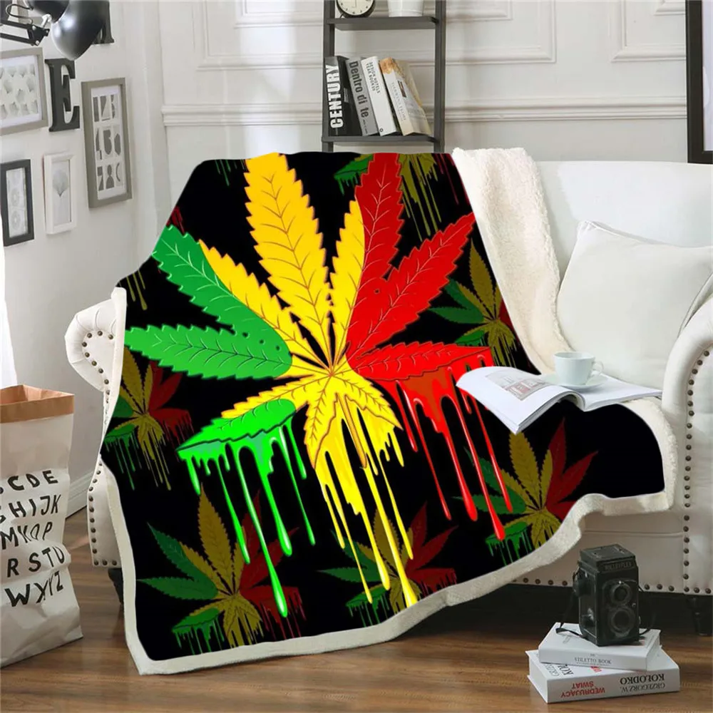 

Reggae Singer Bob Marley Weed Skinny Bedspread Throw Bed Blanket Sofa Chair Rest Bed Linen Home Indoor Blanket Adult Children 02