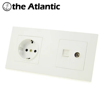

Atlectric EU Standard Plug Wall Socket RJ45 Socket Computer Data Port Socket Dual RJ45 With TV Outlet Plastic Panel
