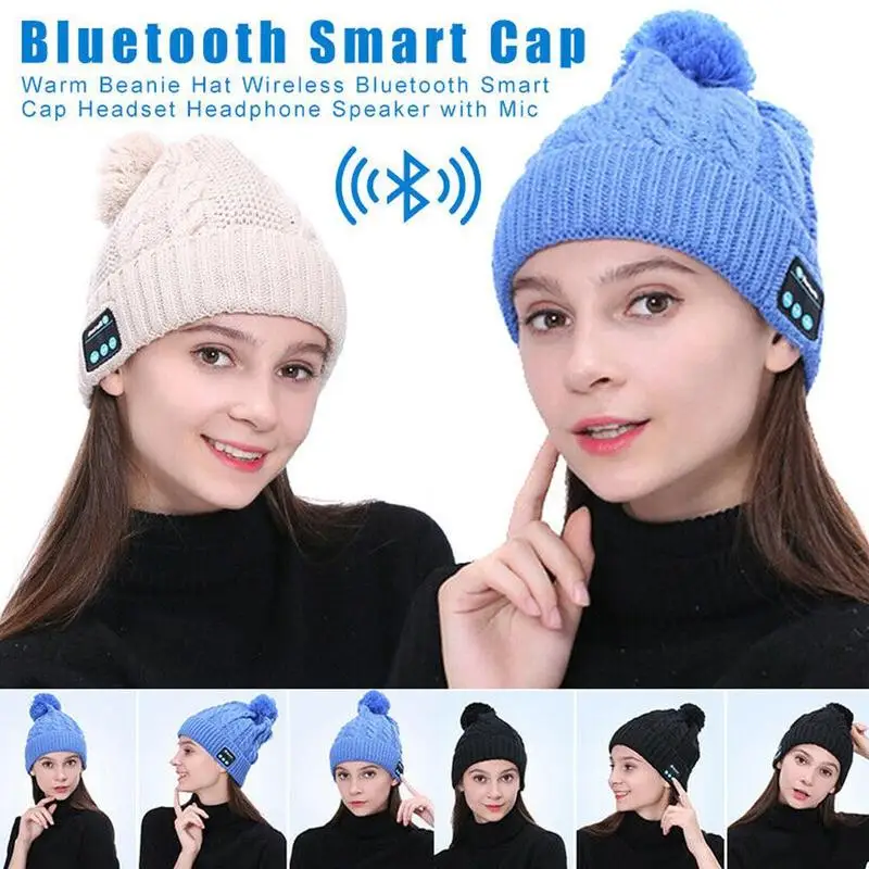 Спортивные Смарт бини вязаная шапка с шариком Bluetooth беспроводные наушники вызова музыки стерео наушники громкой связи