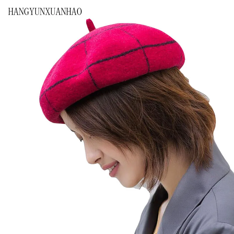 

NEW Style Women Winter Beret knitted Wool Hat Fashion Winter Hat Striped Beautifully Decorated Double Cap Warm Hat