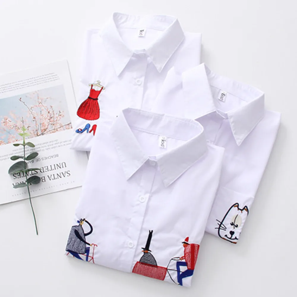 White Blouse Women Plus Size Long Sleeve Autumn Winter Womens Tops And Blouses 2019 Women Casual Cotton Shirt Embroidery Blouse