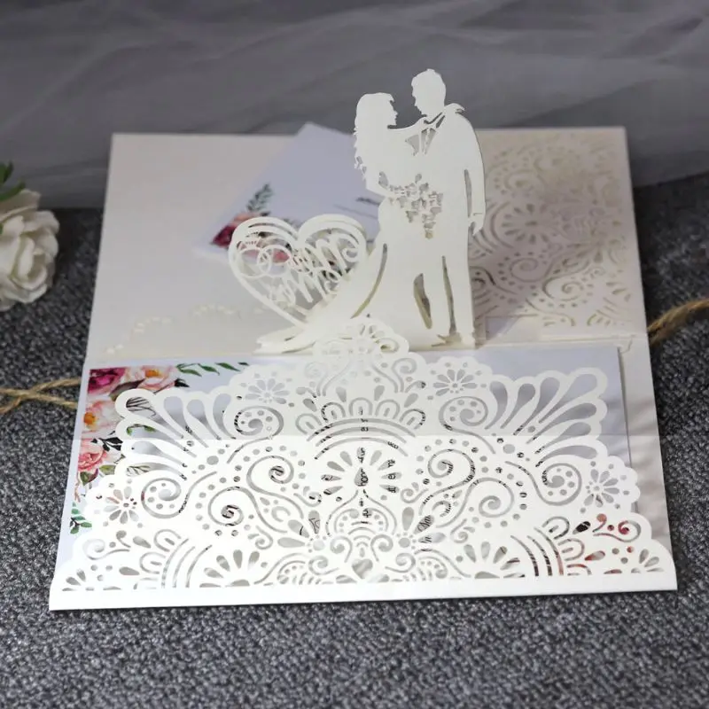  10 Pcs 3D European Style Wedding Invitation Card with Envelope Kits Party Supply - 4.00057E+12