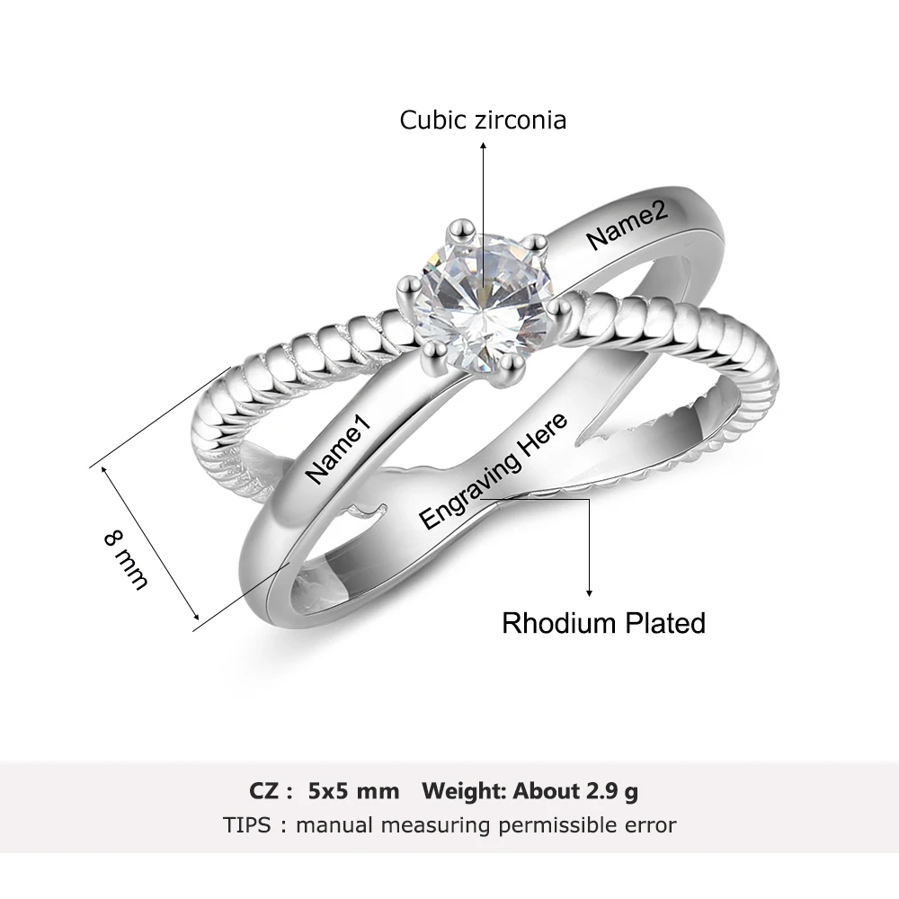 Personalized Engraved Meaningful Name Rings for Women Cubic Zirconia Promise Rings For Women Wedding Band