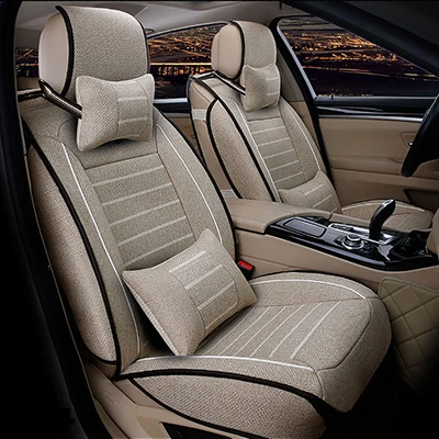 beige have pillow Льняные автомобильные чехлы для nissan primera p12 Qashqai Note Murano March Teana Tiida Almera X-trai автомобильные аксессуары - Название цвета: beige have pillow