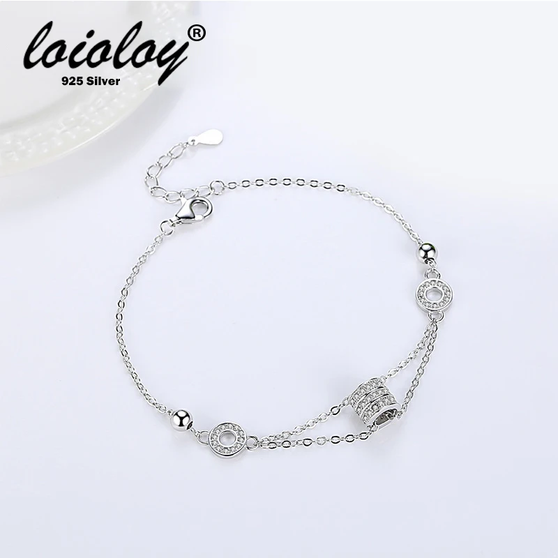 

Loioloy Support test!Real 925 Sterling Silver Jewelry Round Charm chain bracelet adjustable Charm sterling-silver for Girl Woman