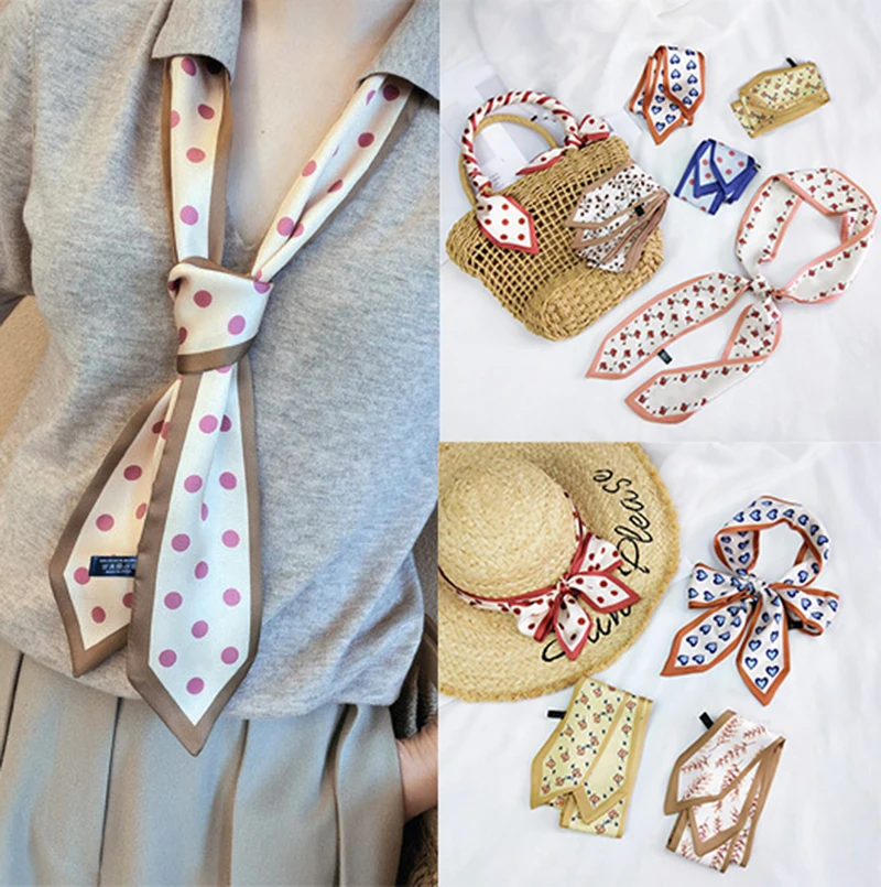 

2020 Small Silk Scarf Satin Print Handle Bag Ribbon Hair Neck Scarves Long Office Hotel Waiter Flight Attendants Handkerchief