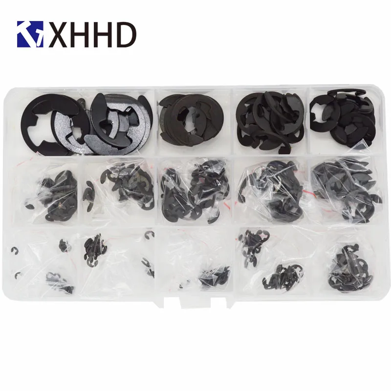 Стопорное кольцо Шайба Ассортимент Наборы E Тип прижимная пружина Черный