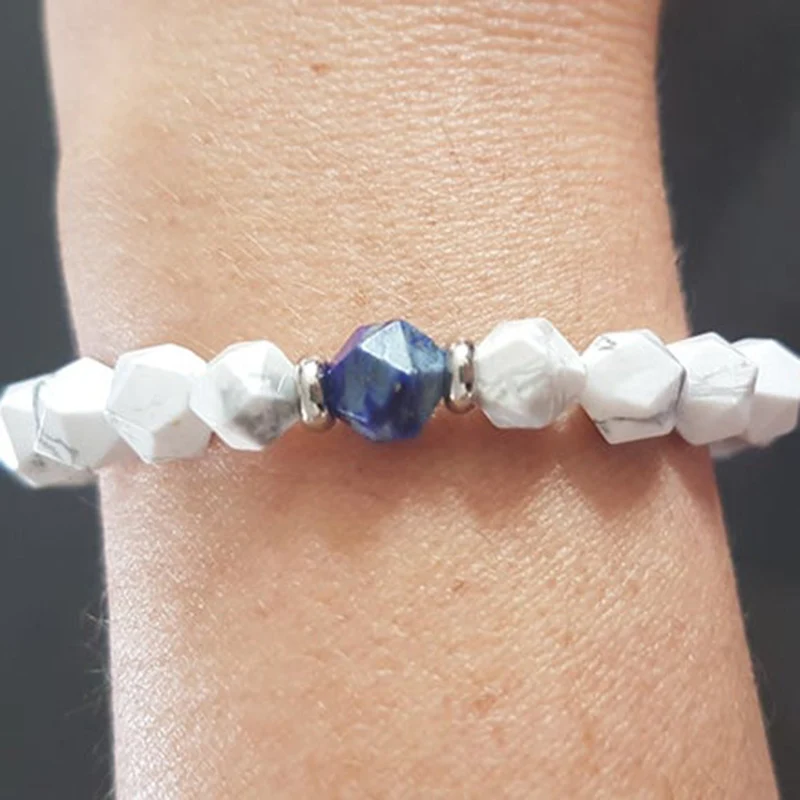 Звезда cut говлита и Lapis Lazuli эластичные запястье 8 мм мала бусины браслет из бисера для Для мужчин