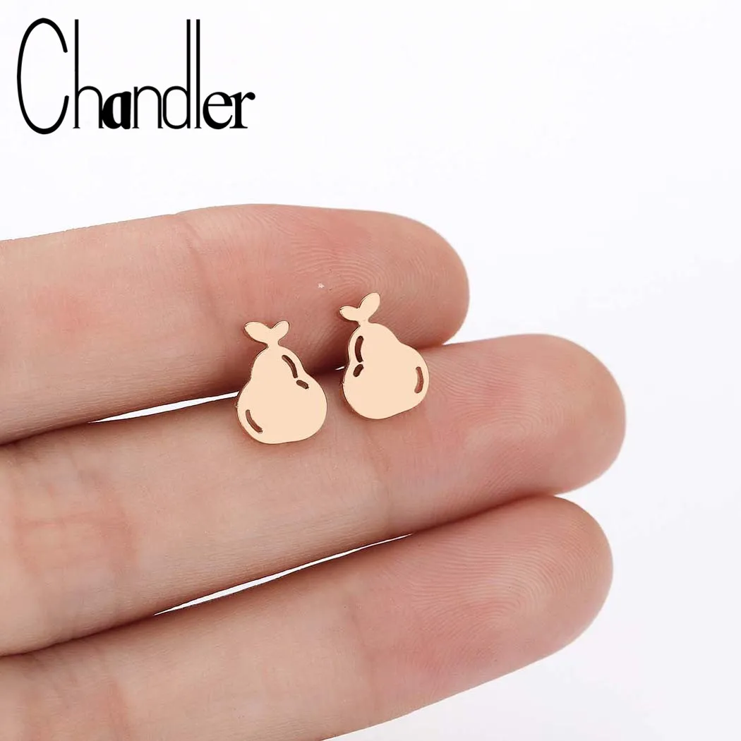 Серьги гвоздики Chandler в форме фруктов груши серьги для женщин из нержавеющей