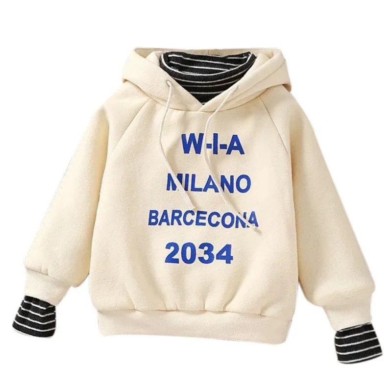 3 Colors Autumn Hoodie Baby Boy Girl 3Y-7Y Korea Style Letter Fake 2 Piece Casual Hoodie Child Sweatshirt Kids Coat Outfits Tops