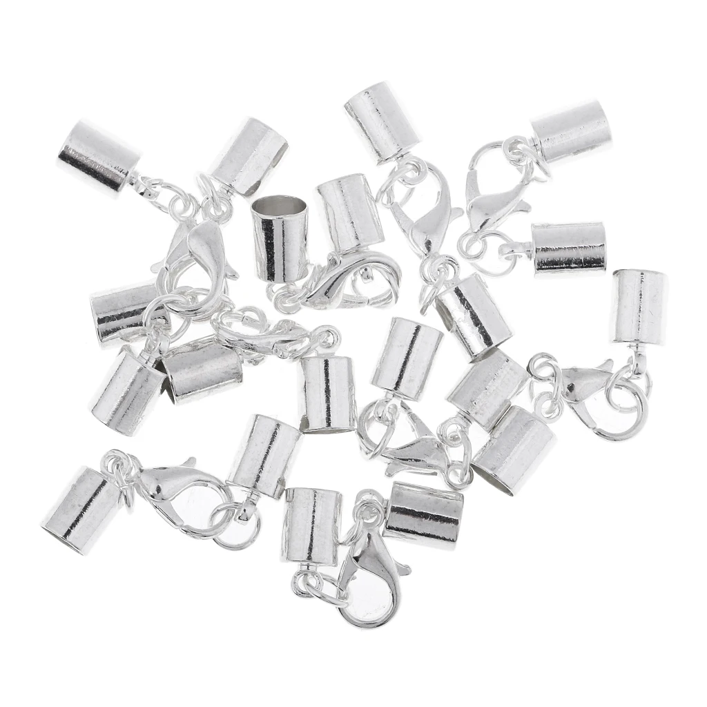 10 Piece silver color Kumihimo Leather Cord End Caps with Lobster Clasp Jewelry Making Findings