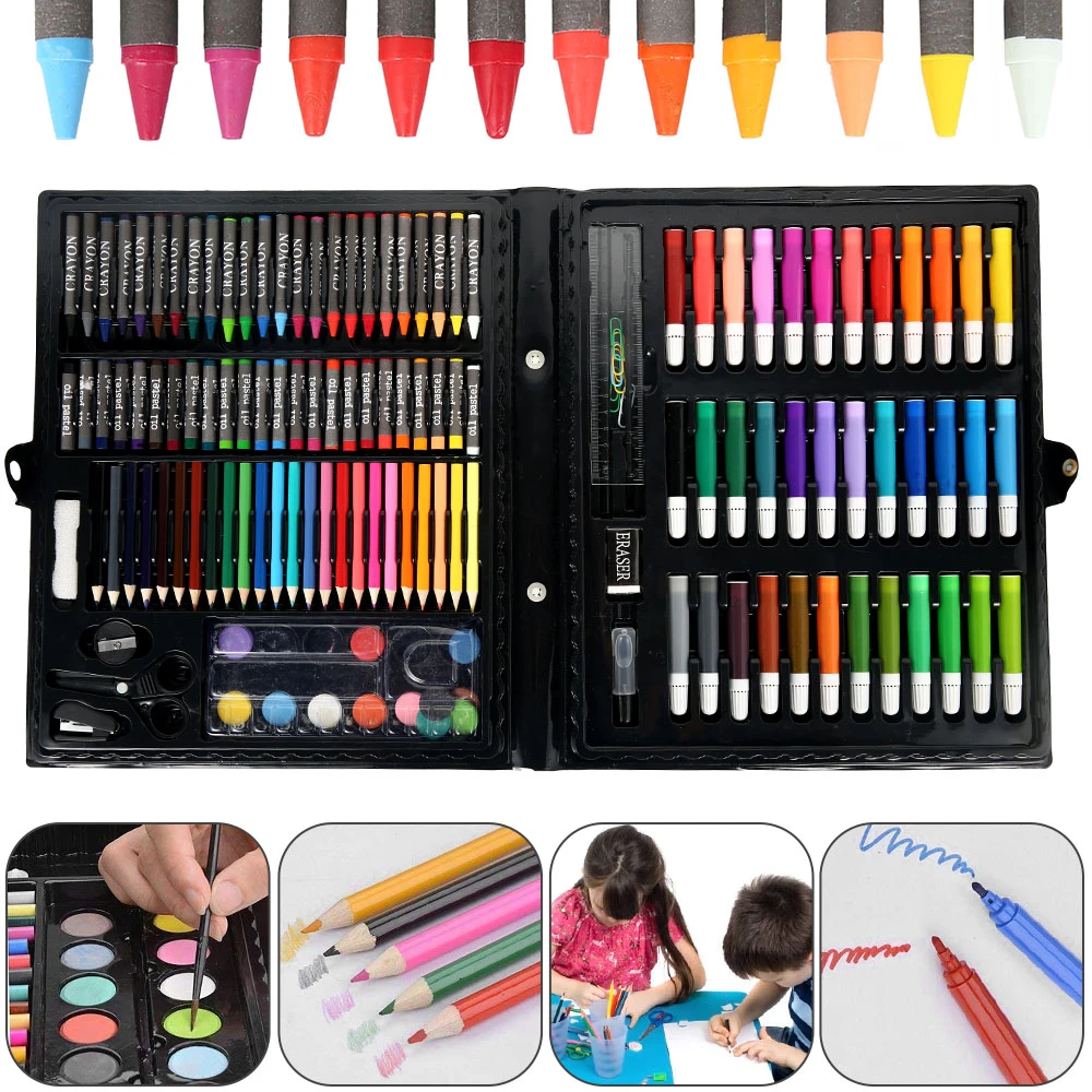 150 unids/set Set de arte para niños, Kit de dibujo para niños, lápiz de  Color agua, lápiz de Color, óleo, Pastel, acuarela, Juego de lápices no  tóxicos, Escuela de Graffiti|Set de arte| -