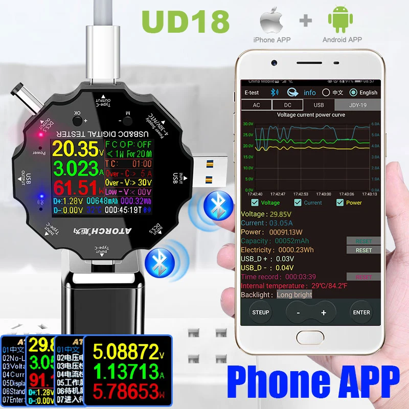DC5.5/Тип-C/USB3.0 тестер 6-Bit Высокая точность цифровой pd3.0 Вольтметр Амперметр Дисплей для измерения мощности для е-тестовая прикладная программа