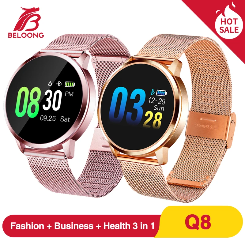 Upgrade BELOONG Q8 Rose Gold Smart Uhr Mode Elektronik Männer Frauen Wasserdichte Sport Tracker Fitness Armband Smartwatch