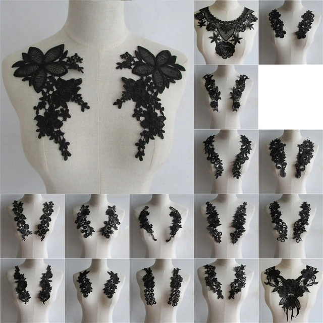 Fashion style Embroidery Black Applique Lace Collar Sewing Lace Fabric DIY  Neckline Dresses Accessories Supplies A pair of sale - AliExpress