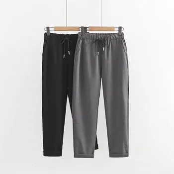 

Korean Fashion Harem Pants Women Spring Autumn Elastic Waist Lace Up Casual Rolled Hem Baggy Pants Mom Trousers