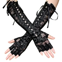 

1Pair Women Gothic Long Glove Fingerless Black Punk Hip Pop Jazz Disco Mittens Clubwear Dance Cosplay Party Costumes Fashion