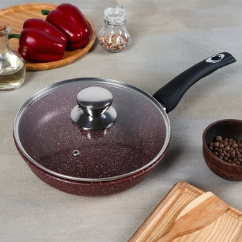 

Frying pan "Chocolate", 22x5.5 cm, plastic handle, glass lid