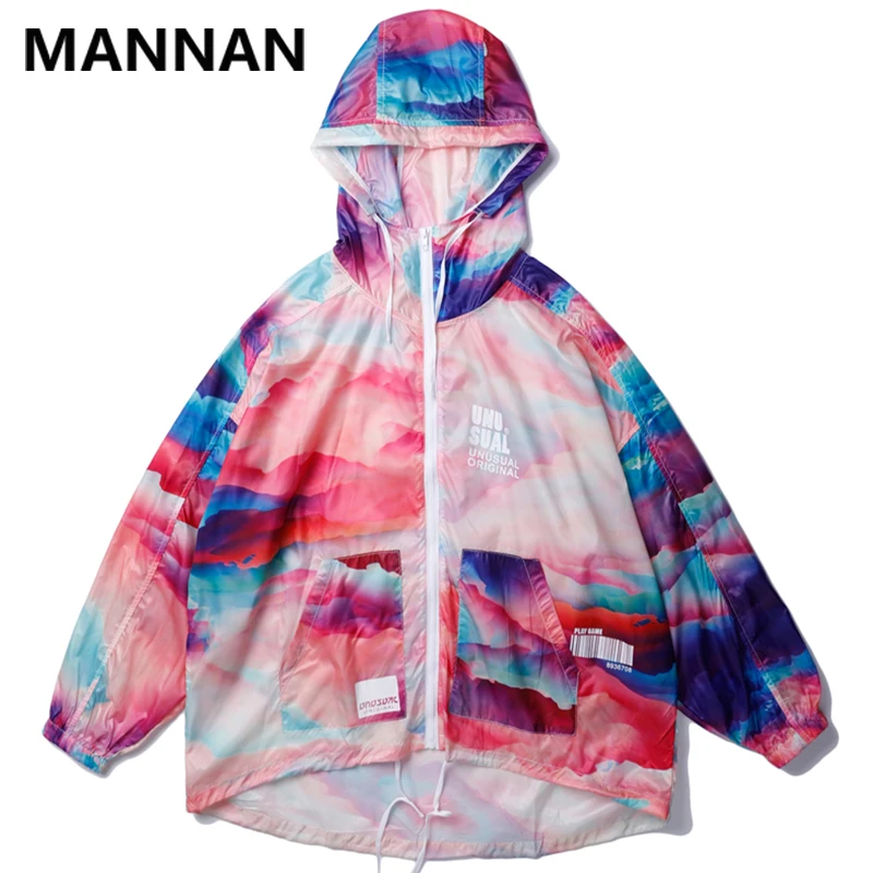 

MANNAN Jackets Men Hooded Sun Protection Clothing Colorful Hip Hop Thin Casual Style Advanced Coats Advanced Tracksuit Autumn