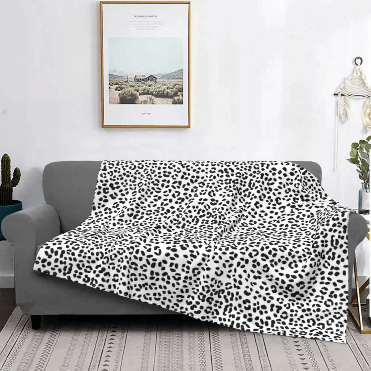 

Black And White Snow Leopard Blanket Animal Wild Spots Fur Plush Warm Soft Flannel Fleece Throw Blanket For Sofa Bedspread Quilt