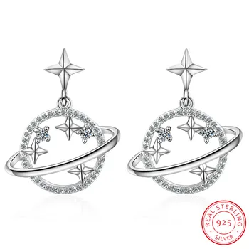 

100% 925 Sterling Silver Earrings Jewelry Women Fashion CZ Planet Stars Stud Earrings Gift For Girls Teens Lady DS1496