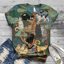 

Harajuku Женская футболка Women Summer Short Sleeve Digital 3D Cat Printed O-Neck Tops T Shirt Femme T-Shirts Mujer Camisetas