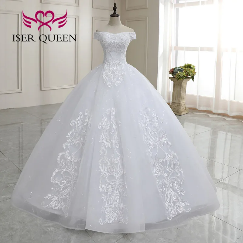 Off Shoulder Beading Princess Wedding Dress Plus Size Embroidery Bride Dresses Ball Gown For Women WX0184