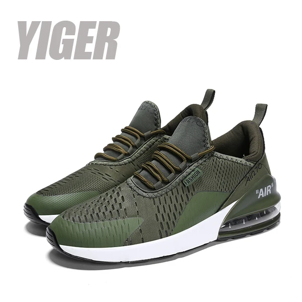 YIGER Для мужчин спортивные туфли большие размеры Мужская повседневная обувь с сетчатым верхом беговые кроссовки, воздух подушка повседневные спортивные туфли мужские кроссовки 0350 - Цвет: Army Green sneakers