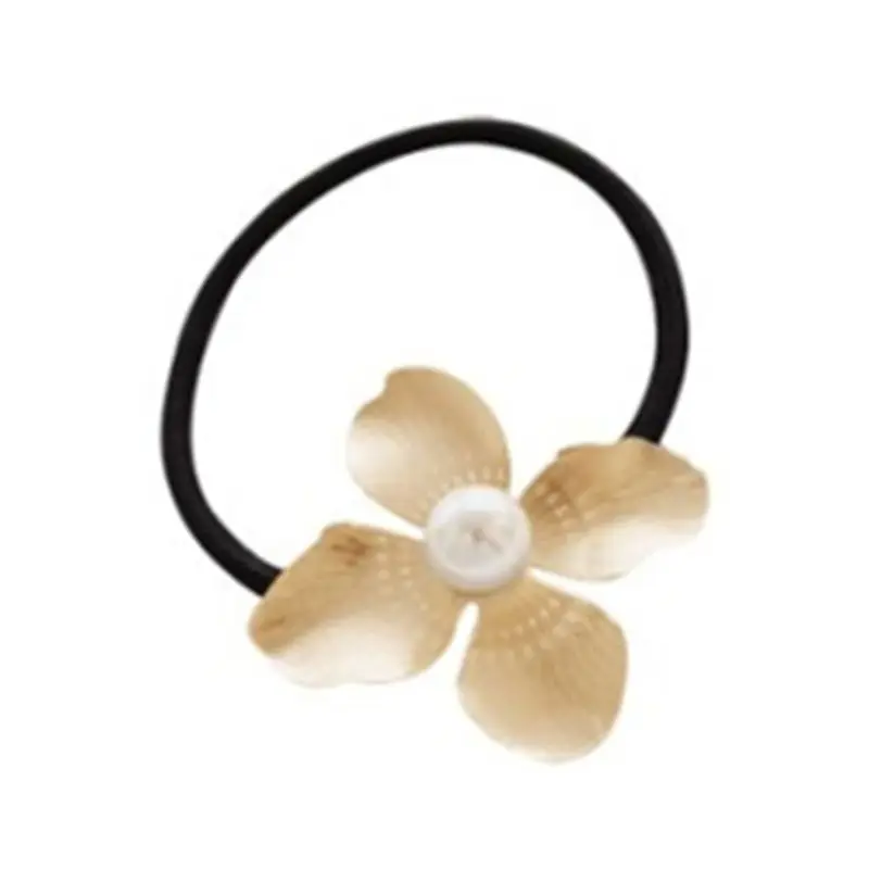 Korean Metallic Delicate Rubber Band Womens Drawbench Four Petals Flower Hair Rope Imitation Pearl DIY Styling 3