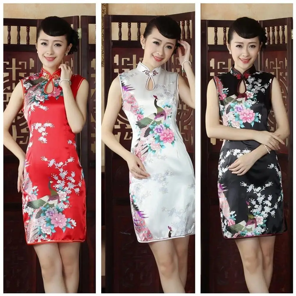 Hand Made Button Women Qipao Sexy Slim High Slit Mini Chinese Dress Exquisite Dragon Phoenix Cheongsam Plus S-4XL Chinese Dress