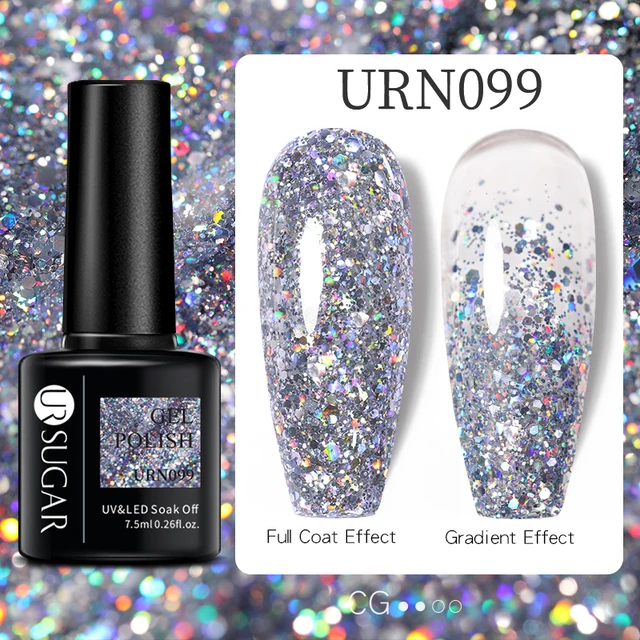 UR SUGAR 7.5ml Pink Reflective Glitter Gel Nail Polish Silver Purple Sequins Soak Off UV Gel Nail Art Manicuring Nail Gel URN099