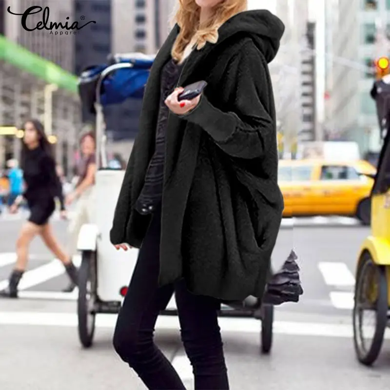 amazing Women Winter Hoodies Sweatshirts Faux Fur Coats Jackets 2019 Celmia Hooded Coat Warm Outerwear Fema