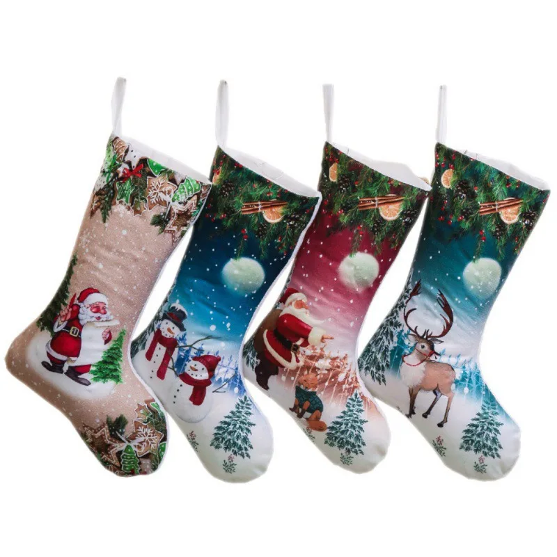 LED Light Up Christmas Stocking Gift Holders Fireplace Hanging Ornament Holiday Party Christmas Decor Supplies New Year Gifts