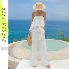 Women Party Jumpsuits Office Ladies High Waisted Long Playsuit Fake Two Piece White Wide Leg Jumpsuit Evening Outfits Women Party Jumpsuits Office Ladies High Waisted Long Playsuit Fake Two Piece White Wide Leg Jumpsuit Evening Outfits