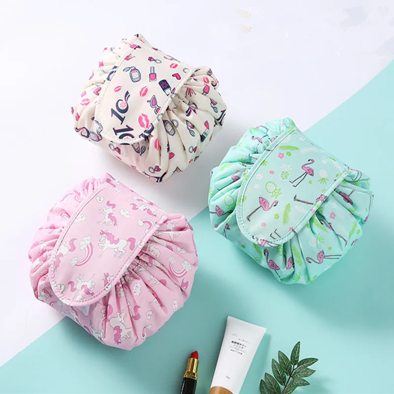 

Woman Storage Bag Printing Drawstring Makeup Organizer Portable Travel Cosmetics Women Bag Rolling Round Dustproof Cover