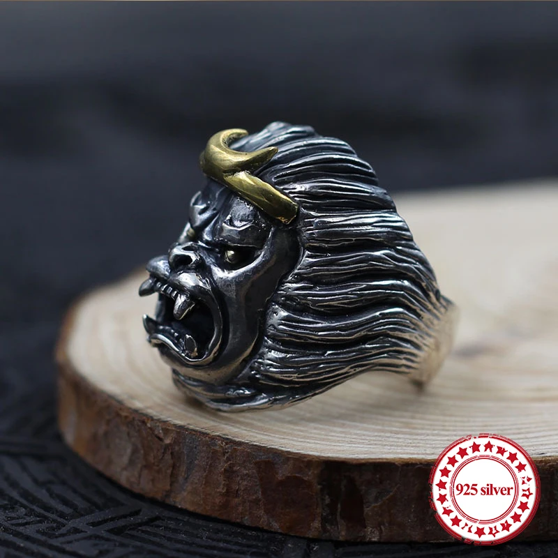 

S925 sterling silver men's open ring personalized classic retro series domineering monkey head shape to send the gift of lovers