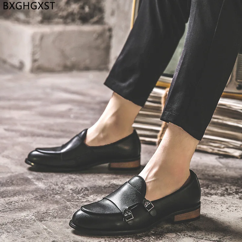 

Brown Mens Loafers Shoes Luxury Black Men Wedding Shoes 2023 Dress Double Monk Strap Leather Shoes Men Formal Chaussure De Homme