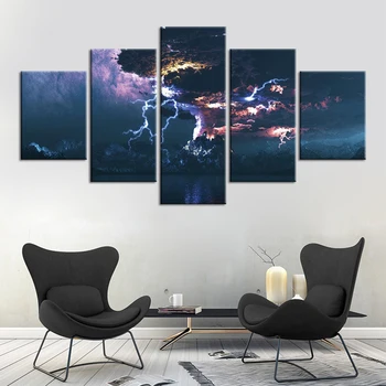 

5 Panel Volcanic Eruptions And Lightning Picture Universe SpaceLandscape Poster Canvas Painting Prints Modern Wall Decor
