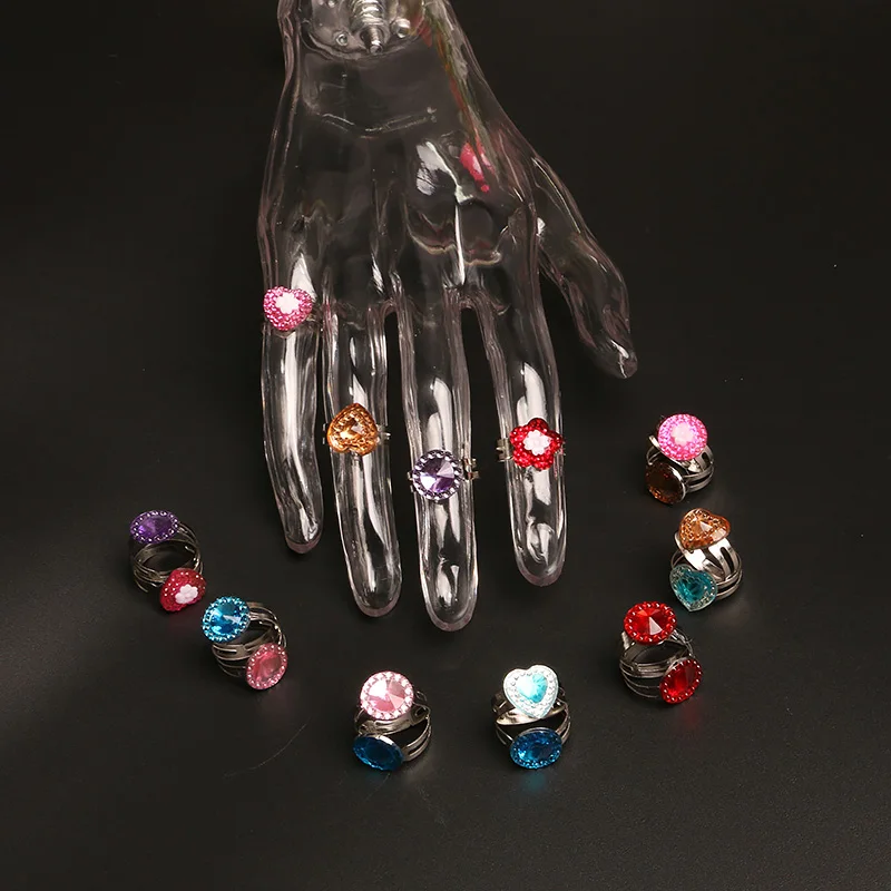 10pcs Kids Girls Child Princess Random Heart Flower Rings Sweet Party Jewelry Accessories Christmas Gifts Play Finger Ring finger ring,jewelry accessories