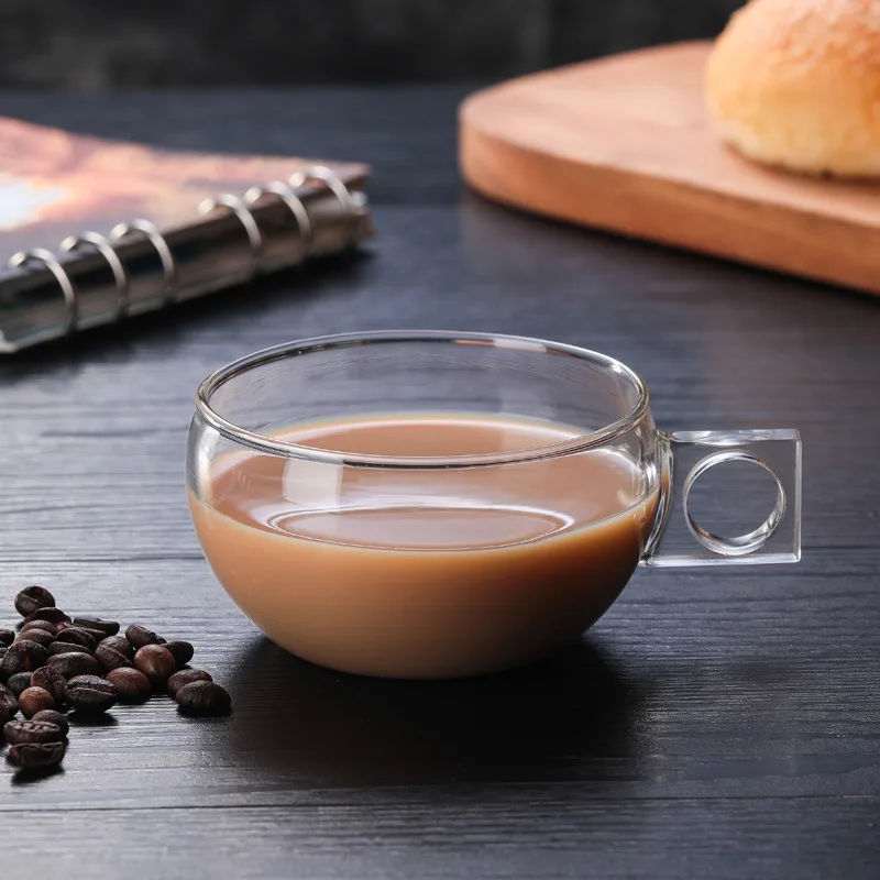 

New Style Borosilicate Glass Coffee Cup Single Layer Simple With Handle Glass Heat-Resistant Anti-Crack Household Cup Flower