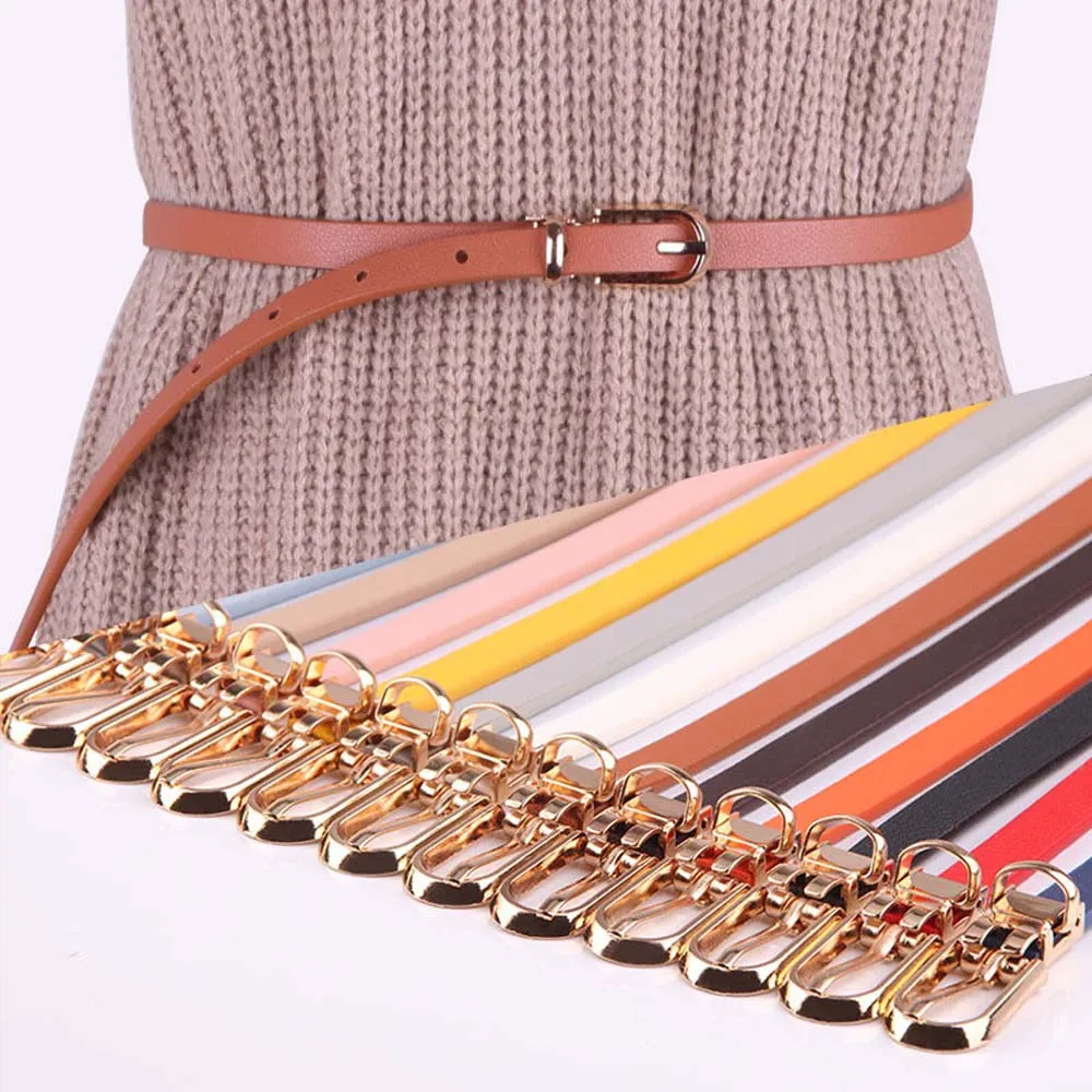 

Women Faux Leather Belts Candy Color Thin Skinny Waistband Adjustable Belt Women Dress Strap cinturon mujer