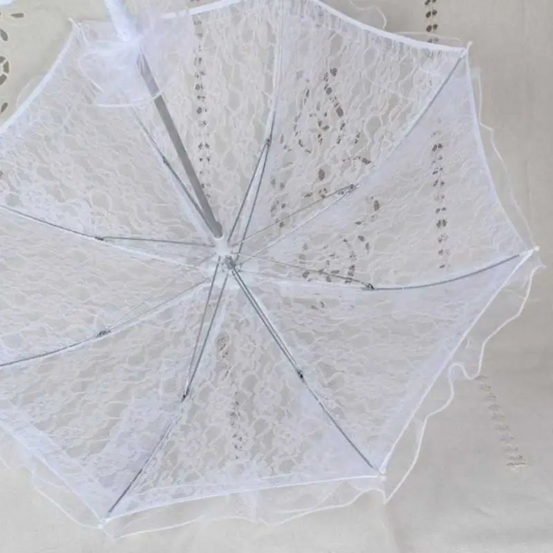 Womens Western Style Hollow Out Floral Lace Umbrella Wedding Bridal Manual Opening Fleur Parasol Ruffles Trim Romantic Photo