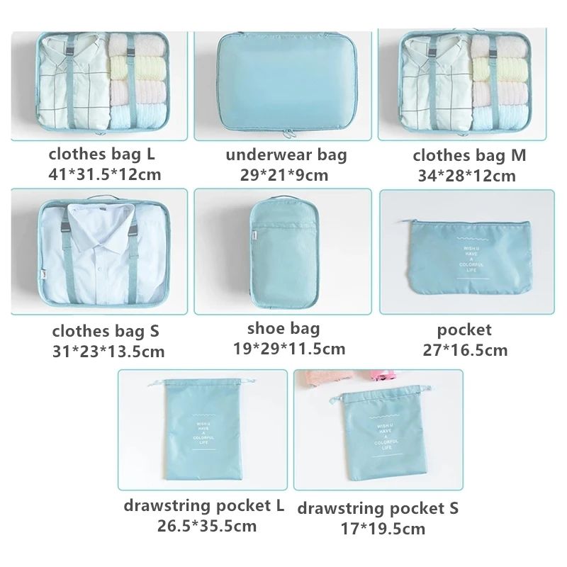 Storage Bag Travel Bags 8pcs Set Travel Organizer Storage Bags Suitcase Luggage Organizer Clothes Shoe Tidy Pouch Bag Portable Packing Set Storage Cases