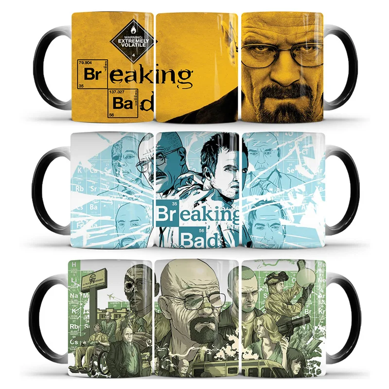 

Dropshipping 1Pcs New 350ml Breaking Bad Color Changing Mugs Ceramic Coffee Milk Cup Cold Water Color Change Mug Gift for Family