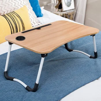 

Foldable Laptop Table Portable Dormitory Bed Tray Table Breakfast Serving Bed Tray with Tablet Slots & Cup Holder
