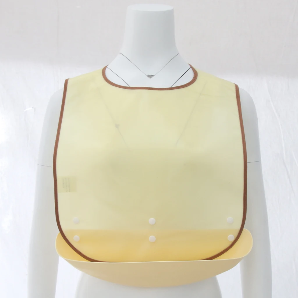 Beige Meals Clothing Protector Bibs Disability Aid Apron w/ PE Pocket Fit for Women Men Children Elderly etc.