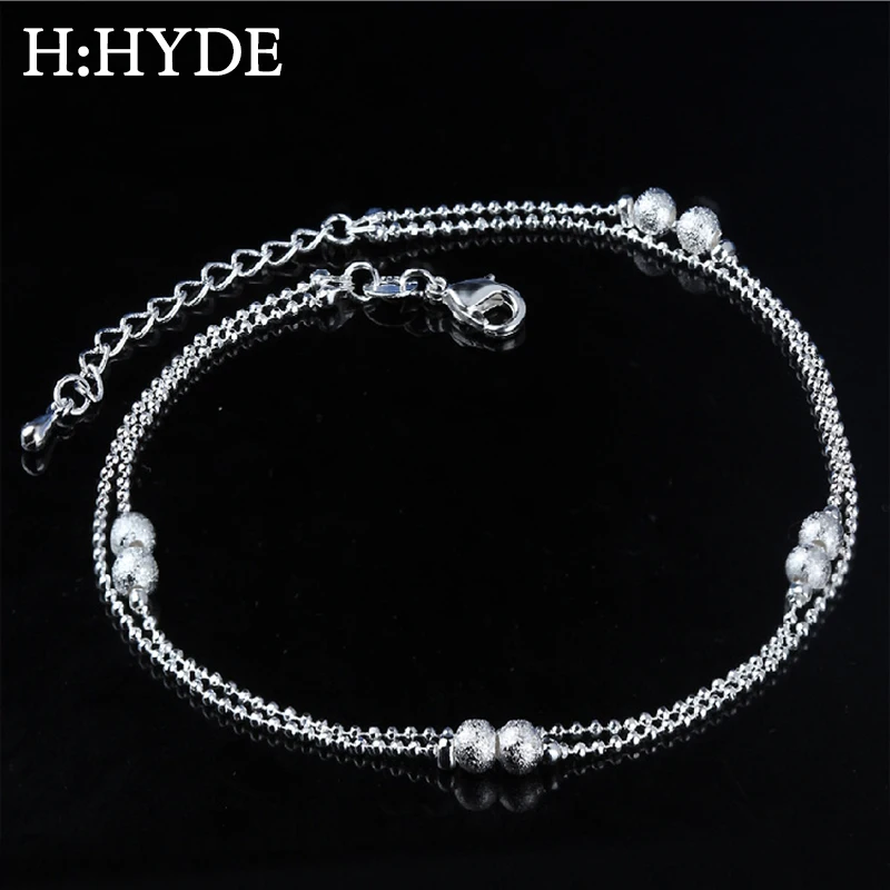

H:HYDE Boho Silver Color Anklet Bracelet on The Leg Heart Beads Star Dolphin Ankle for Women Chain Beach Foot Jewelry