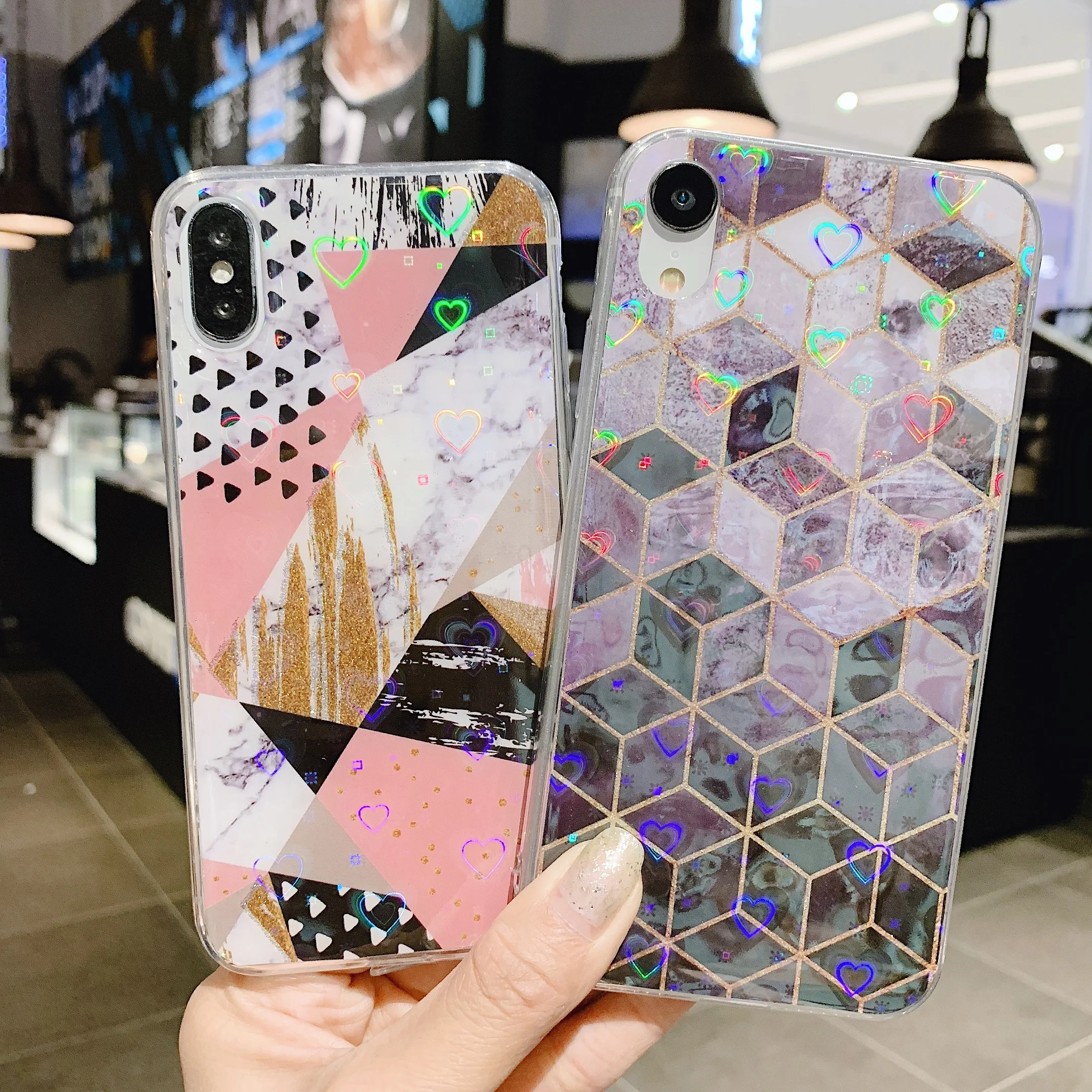 

Luxury Glitter Bling Geometry Marble Phone Case For iPhone 6 6S 7 8 Plus 10 X XR Xs Max Soft TPU Silicone Back Cover Shell Coque