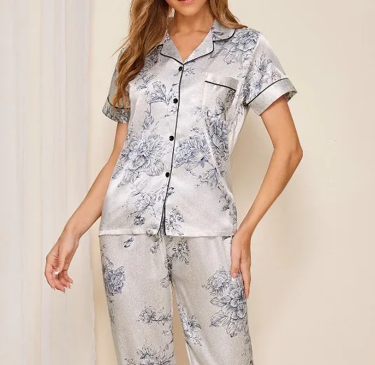 Атласные женские пижамы, Leepwear, женские пижамные комплекты, шелковые пижамы, женская одежда для сна, модный принт, домашняя одежда - Цвет: mudanhua