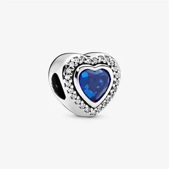 

Genuine 925 Sterling Silver Shining Blue Heart Charm Fit Original 3mm Bracelet Bangle Making Fashion DIY Jewelry For Women
